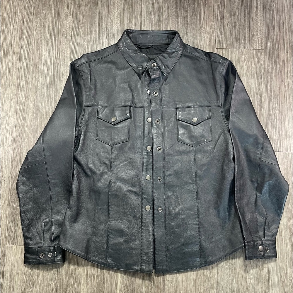 Vtg 90’s Bikers Club Women’s Large Black Leather Button-Up Shirt Jacket